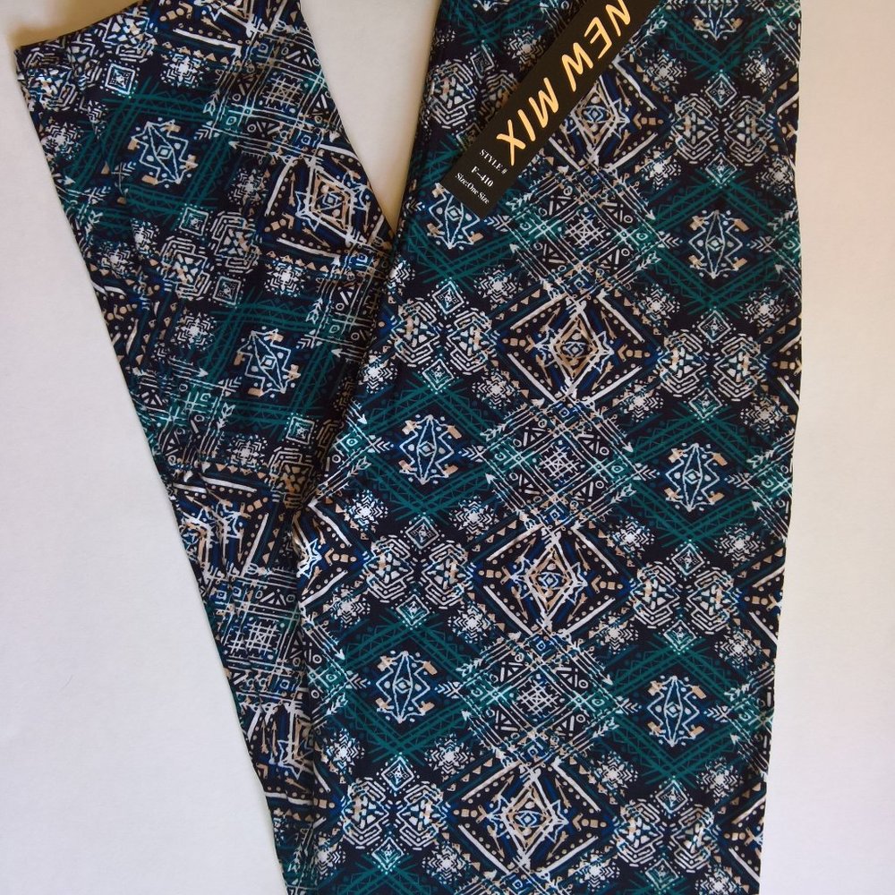 Black Turquoise Tribal Print Leggings size 2-12